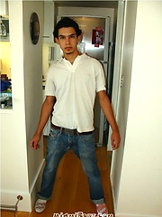 Latin student Hernando jacking off his uncut dick