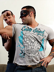 Huge dude in mask gets cock service from lucky sucker