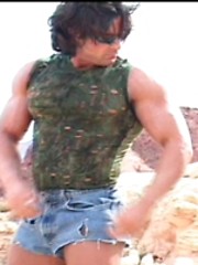 Two strong bodybuilders relaxin in the desert