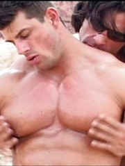 Two strong bodybuilders relaxin in the desert
