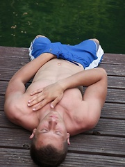 Martin Sanders masturbates with fleshlight outdoors.