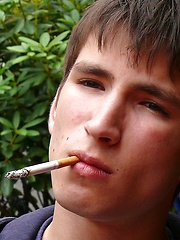 Smoking boy Aidan in the bar